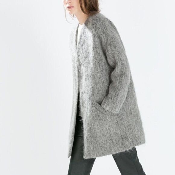 Zara Jackets & Blazers - Zara Wool Blend Collarless Structured Coat Grey Women's S
